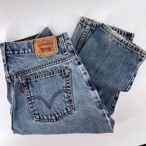 Levis 550 Classic Womens 12L Long Relaxed Tapered Jeans Med Wash Denim High Rise
